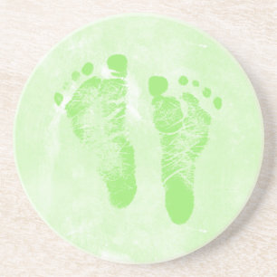 Cute Girly Green New Baby Footprints Coaster