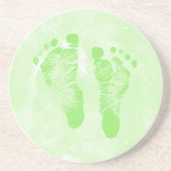 Cute Girly Green New Baby Footprints Coaster by PhotographyTKDesigns at Zazzle