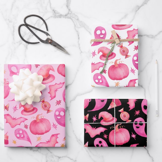 Cute Girly Halloween Baby Shower Party Gift Wrap (Front)