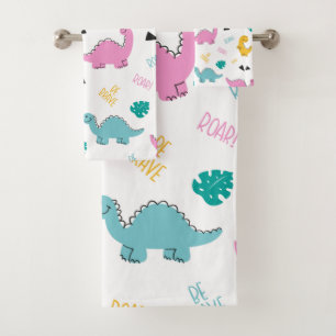 Cute Girly Hand-drawn Dinosaur Pattern Bath Towel Set