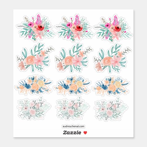 Cute girly hand painted floral watercolor bouquet sticker
