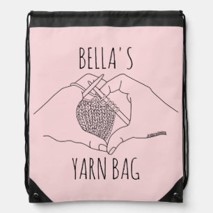 Cute Girly Hands Line Drawing Pink Knitting Drawstring Bag