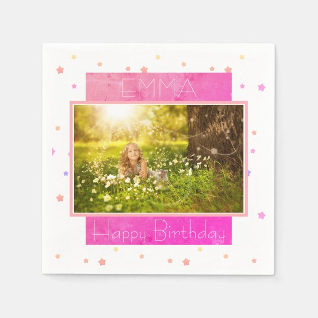 Cute Girly Happy birthday Photo Napkins (Front)