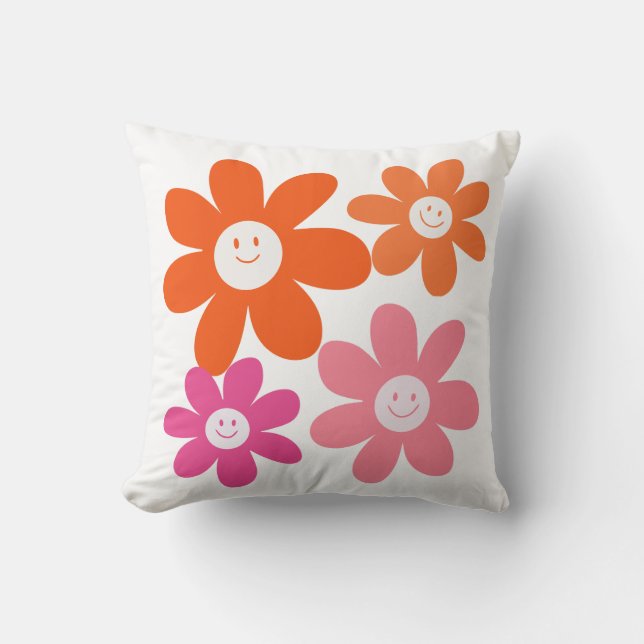 Cute Girly Happy Flowers Throw Pillow (Front)