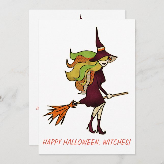 Cute Girly Happy Halloween Witches Witch Costume Invitation (Front/Back)