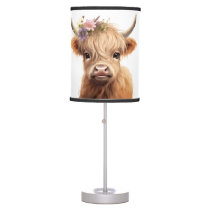 Cute girly highland cow personalized nursery lamp