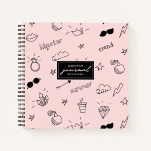 Cute Girly Hipster Hand Drawn Icons Pattern Notebook