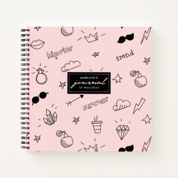 Cute Girly Hipster Hand Drawn Icons Pattern Notebook by marisuvalencia at Zazzle