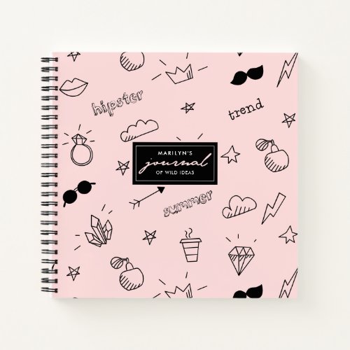 Cute Girly Hipster Hand Drawn Icons Pattern Notebook
