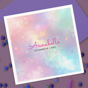 Cute Girly Holographic Pastel Sky Star Watercolor  Napkins
