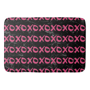 Cute girly hot pink black marble xoxo hugs kisses bath mat
