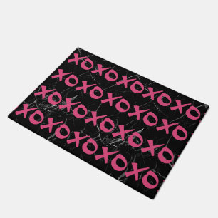 Cute girly hot pink black marble xoxo hugs kisses doormat