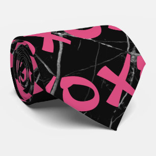 Cute girly hot pink black marble xoxo hugs kisses neck tie