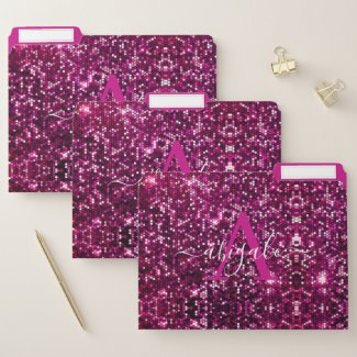 Cute Girly Hot Pink Glitter Sequins Monogrammed