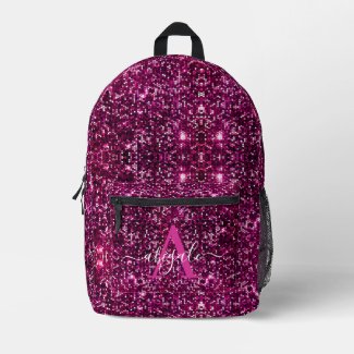 Cute Girly Hot Pink Glitter Sequins Monogrammed