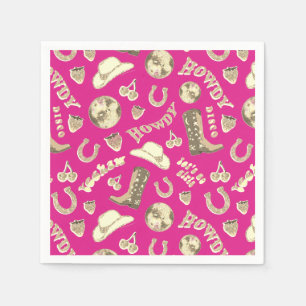 Cute Girly Hot Pink Gold Disco Cowgirl Aesthetic Napkins
