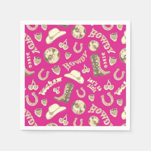 Cute Girly Hot Pink Gold Disco Cowgirl Aesthetic Napkins