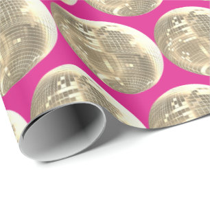 Cute Girly Hot Pink Gold Disco Mirrorball Wrapping Paper