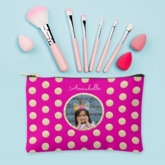 Cute Girly Hot Pink Gold Glitter Photo And Name