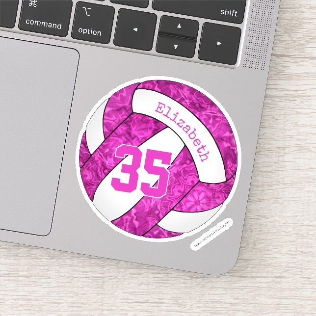 cute girly hot pink magenta custom volleyball sticker (Detail)