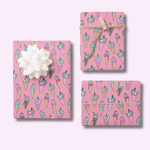 Cute Girly Ice Cream Cone Pattern Wrapping Paper Sheets