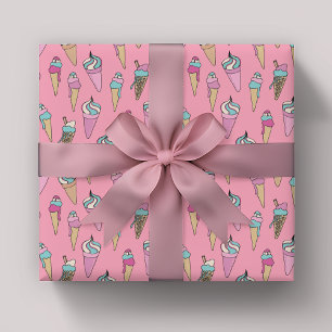 Cute Girly Ice Cream Cone Pattern Wrapping Paper Sheets