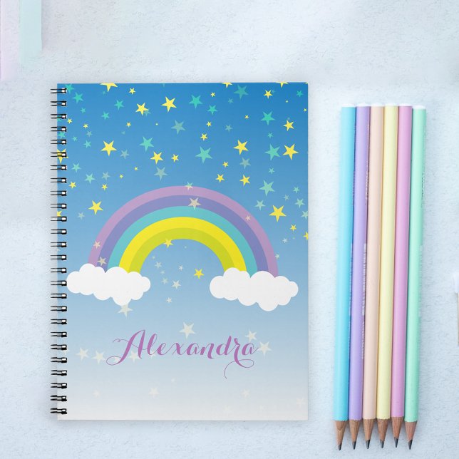 Cute Girly Illustrated Colorful Rainbow and Stars Notebook (Creator Uploaded)