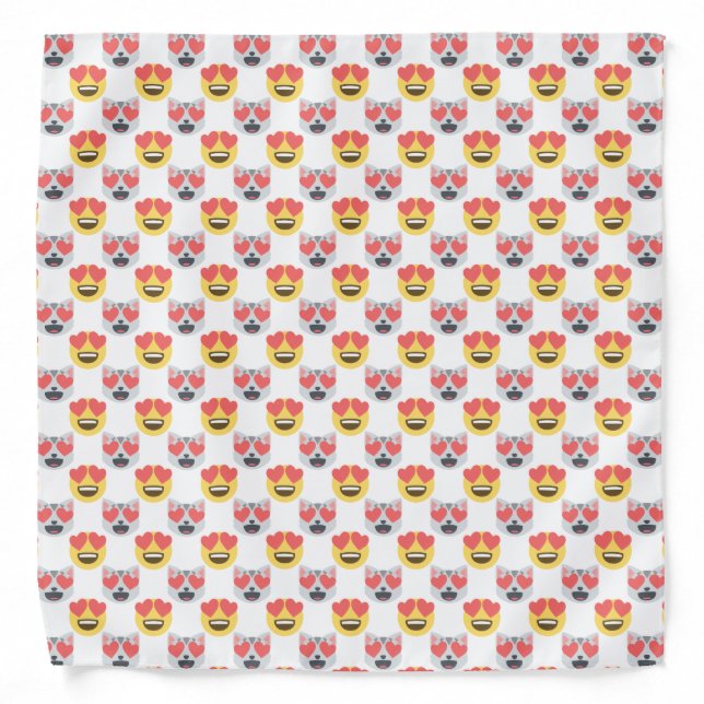 Cute Girly In Love Hearts Cat Emoji Pattern Bandana (Front)