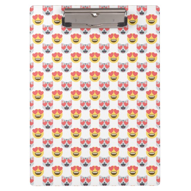 Cute Girly In Love Hearts Cat Emoji Pattern Clipboard (Front)