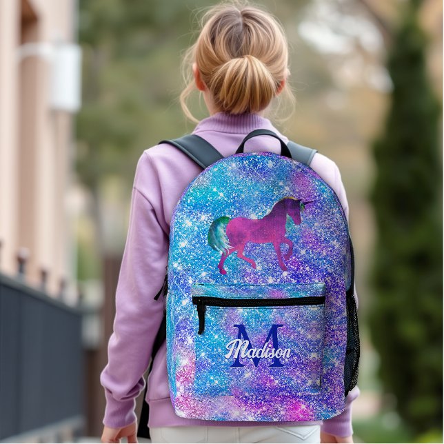 Cute girly iridescent unicorn blue purple glitter  printed backpack (Creator Uploaded)