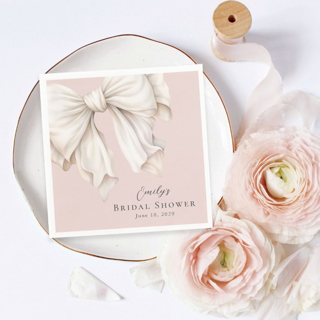 Cute Girly Ivory White Bow on Pink Bridal Shower Napkins (Creator Uploaded)