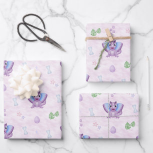 Cute Girly Jurassic Dino Birthday Dinosaur Wrapping Paper Sheets