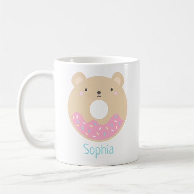Cute Girly Kawaii Bear Donut Name Mug (Left)