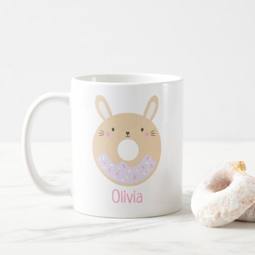 Cute Girly Kawaii Bunny Rabbit Donut Name Mug