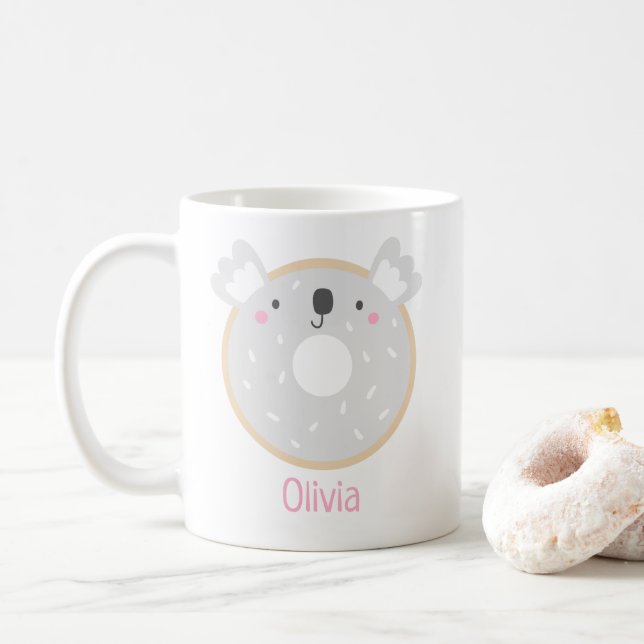 Cute Girly Kawaii Koala Bear Donut Name Mug (With Donut)