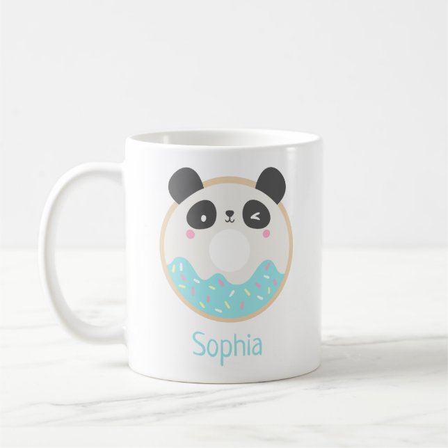 Cute Girly Kawaii Panda Bear Donut Name Mug (Left)
