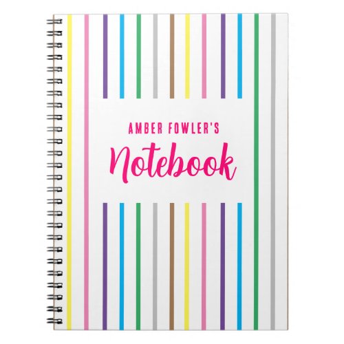 Cute Girly Kids Striped Back_To_School Spiral  Notebook