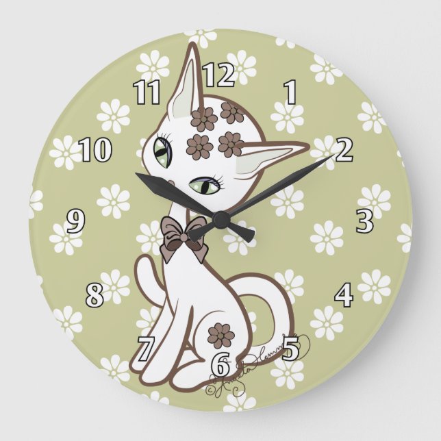 Cute girly Kitty Cat Antique Gold~ Large Clock (Front)
