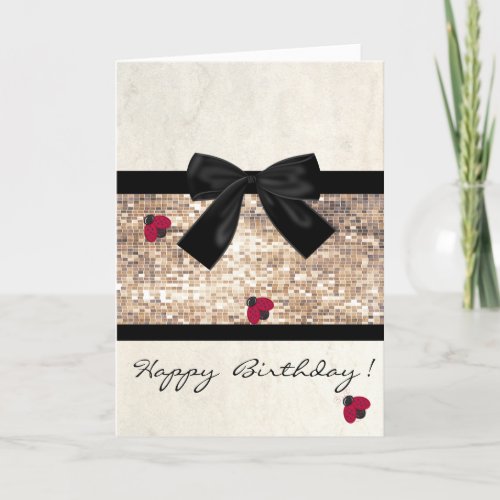 Cute Girly LadybugsSequinsBow  Birthday Card