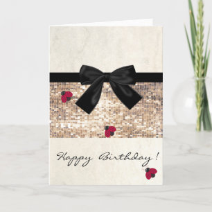 Cute Girly Ladybugs,Sequins,Bow ,Birthday Card