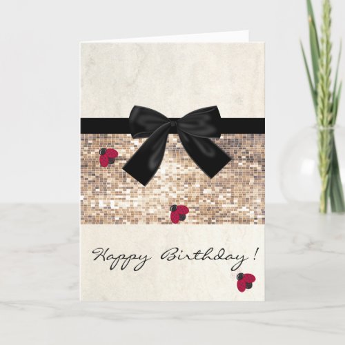 Cute Girly LadybugsSequinsBow  Birthday Card