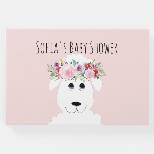 Cute Girly Lamb Watercolor Flowers Baby Shower Guest Book