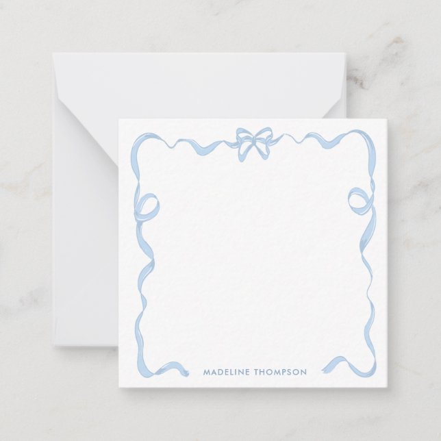 Cute Girly Light Blue Bow Ribbon Frame Note Card (Front)