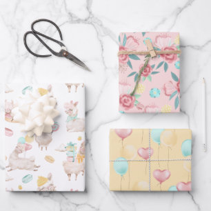 Cute Girly Llama Fun Gift Wrapping Paper Sheets