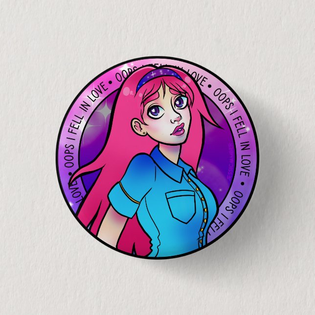 Cute Girly Love Pink Anime Girl Button (Front)