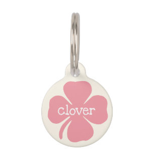 Cute Girly Lucky Pink Clover Name Pet ID Tag