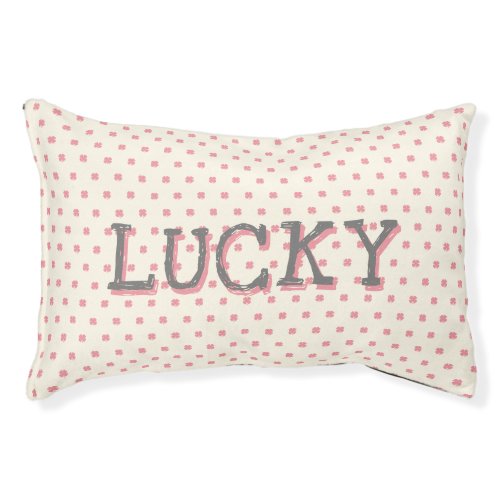 Cute Girly Lucky Pink Clover Pattern Name Pet Bed
