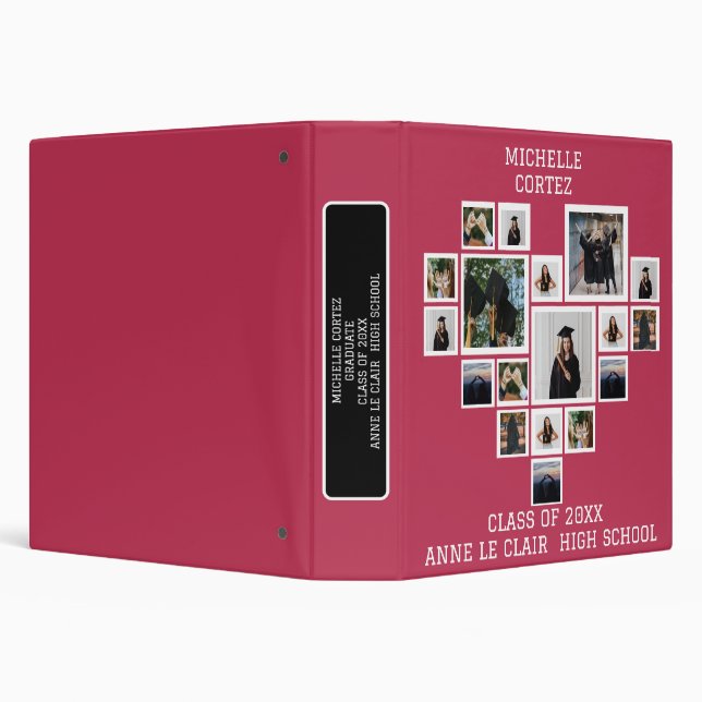CUTE GIRLY magenta GRADUATION Photo COLLAGE 3 Ring Binder (Background)