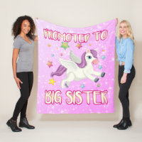 Cute Girly Magical Unicorn PROMOTED TO Big Sister Fleece Blanket