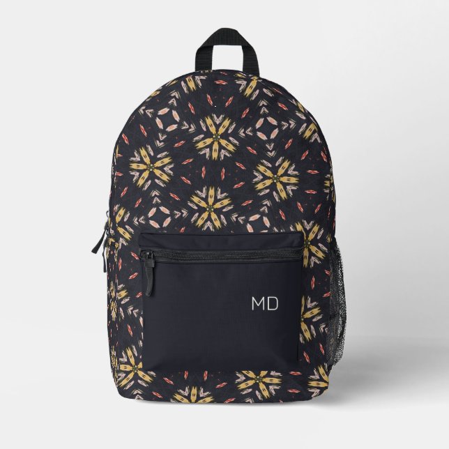 Cute Girly Mandala Pattern Monogram Initials Printed Backpack (Front)
